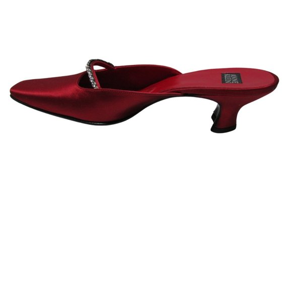 NWT Vintage Red Satin Mule with Square Toe, Heart Shaped Heel and Rhinestones - Picture 8 of 8